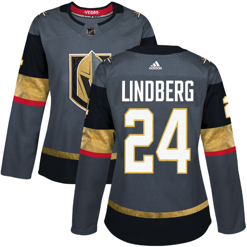 Adidas Vegas Golden Knights 24 Oscar Lindberg Grey Home Authentic Women Stitched NHL Jersey